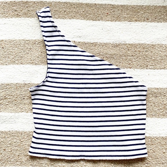 Express Tops - express striped one shoulder tank